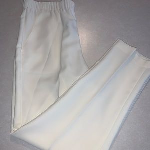 Silky white button and zip dress pants